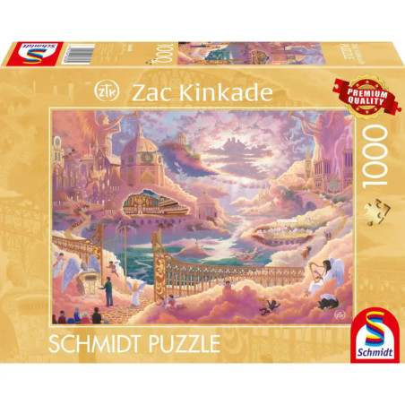 Schmidt Puzzle, 1000 Teile: Traumhafte, pinke Fantasiestadt von Künstler Zac Kinkade.