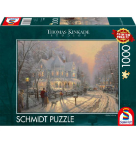 Schmidt Puzzle (1000 Teile) mit winterlichem Dorfmotiv von Thomas Kinkade Studios.