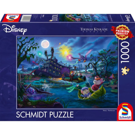 Disney Schmidt Puzzle mit Motiv aus Bernard & Bianca: Figuren im Sumpf und gruseligem Flussboot.
