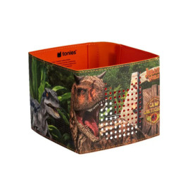 Quadratische Tonies Hülle Jurassic World für Toniebox 2 mit Dinosaurier-Design und orangem Innenfutter.