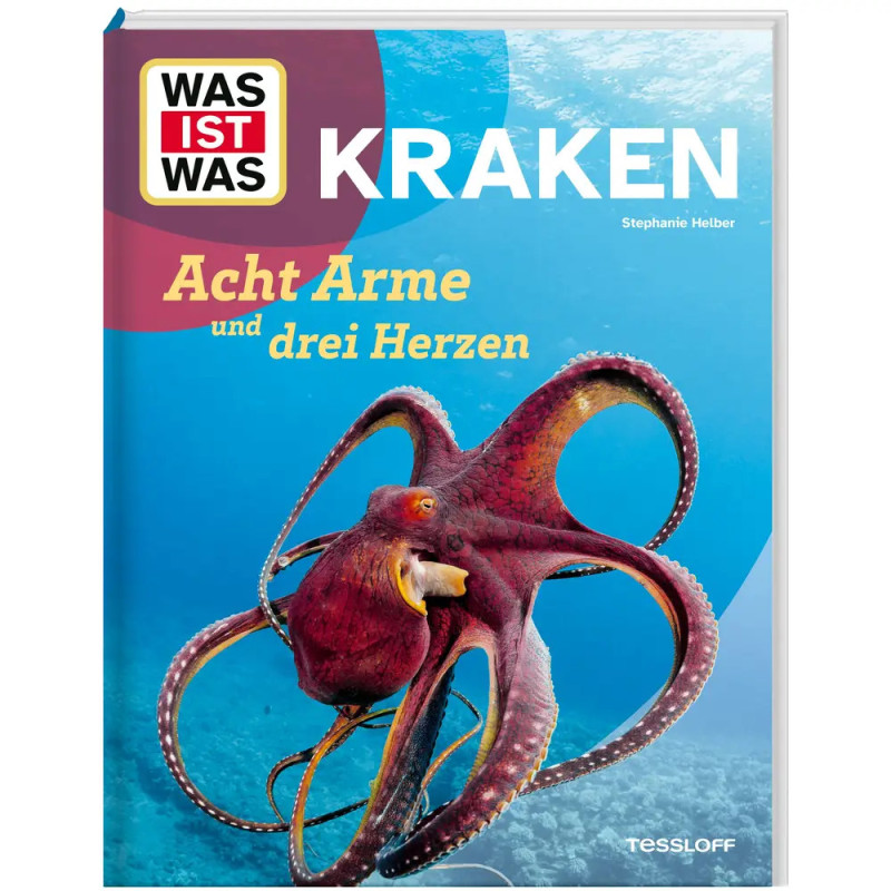 Buchcover mit rotem Oktopus unter Wasser, deutscher Text: Was ist was Kraken.