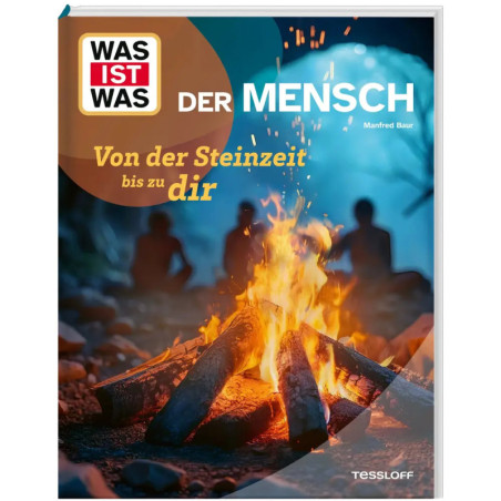 Buchcover mit Lagerfeuer vorne, drei Personen im Hintergrund, deutscher Text.