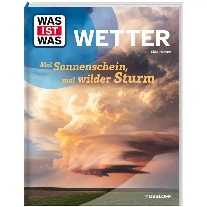 Bucheinband: Dramatische Sturmwolken über Feld, Titel Wetter, deutscher Text zu Sonne und Stürmen.