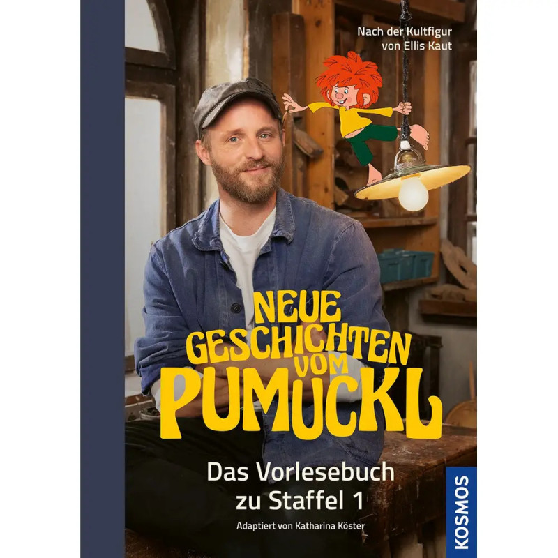 Buchcover mit lächelndem Mann mit Mütze und Comicfigur Titel: Neue Geschichten vom Pumuckl.