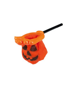 Oranger Jack-o-Lantern-Süßigkeiten-Greifer mit schwarzem Griff und klauenförmigem Rand.
