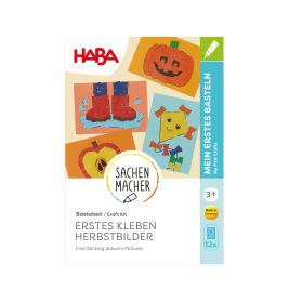 Bastelset-Box mit herbstlichen Motiven wie Kürbis, Igel und Vogelscheuche auf dem Deckel.