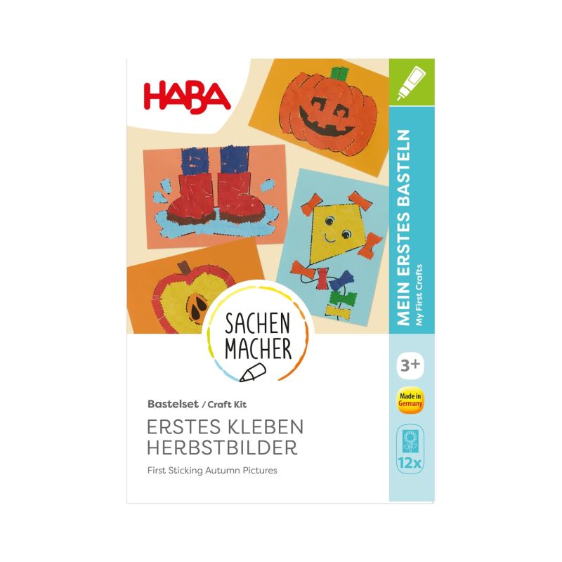 Bastelset-Box mit herbstlichen Motiven wie Kürbis, Igel und Vogelscheuche auf dem Deckel.