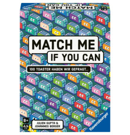 Bunte Spielbox mit Cartoon-Toastern, Titel: Match Me If You Can von Ravensburger.