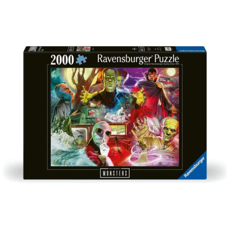 Ravensburger Puzzle mit 2000 Teilen und farbenfrohen Illustrationen klassischer Filmmonster. Ravensburger Puzzle mit 2000 Teilen und farbenfrohen Illustrationen klassischer Filmmonster.