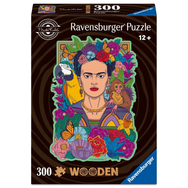 Frida Kahlo Puzzle mit Blumen, Tieren, 300 Teilen, bunten Farben geeignet ab 12 Jahren.