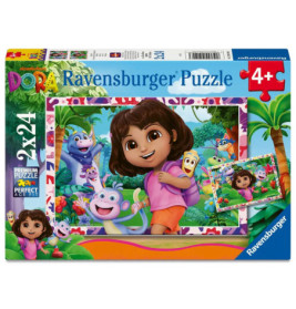 Dora Puzzlebox mit Dora & Boots, ab 4 Jahren, enthält 2 Puzzles à 24 Teile.