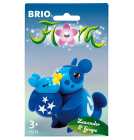BRIO Flora Verpackung mit zwei blauen Tierfiguren, Sternen und den Namen Lavender & Grape, ab 3 Jahren.