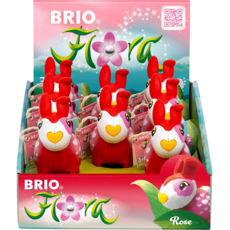 BRIO Flora Rose Spielzeugbox mit rosa und roten Hasenfiguren mit herzförmigen Nasen.