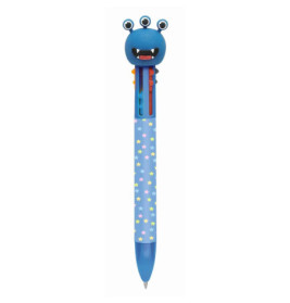 Blauer Multipen mit Monsterkopf und Sternendekor am Schaft.