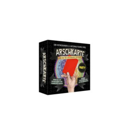 Schachtel des Partyspiels Arschkarte mit einer Hand und roter Karte auf dem Cover.