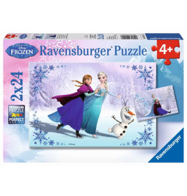 Ravensburger Puzzle 9115, Schwestern für immer, 2x24 Teile mit Anna & Elsa Motiv, empfohlen ab 4 Jahren.