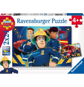 Fireman Sam Ravensburger Puzzle ab 4 Jahren mit animierten Feuerwehrleuten und Feuerwehrauto.