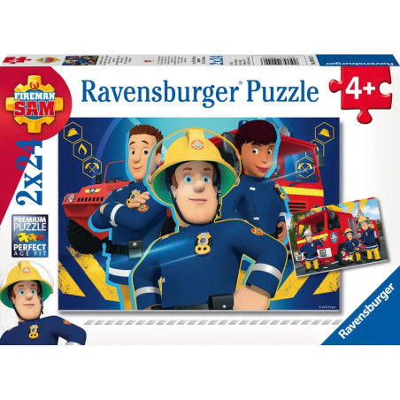Fireman Sam Ravensburger Puzzle ab 4 Jahren mit animierten Feuerwehrleuten und Feuerwehrauto.