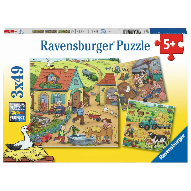Ravensburger Puzzle Viel los auf dem Bauernhof, 3x49 Teile, ab 5 Jahren, bunte Bauernhofmotive.