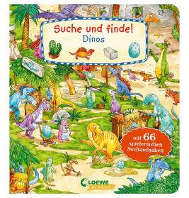 Buntes Cover mit Dinosauriern im Dschungel, deutschen Texten und Eiern am Boden.