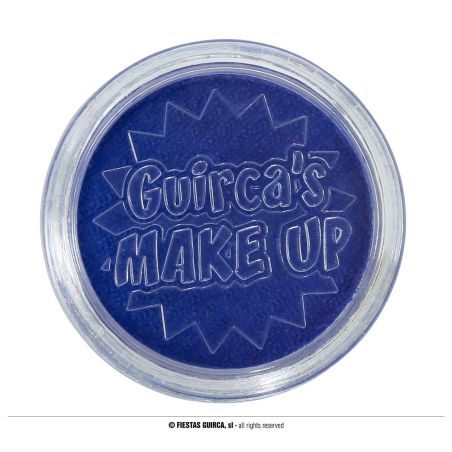 Runder Behälter mit blauer Guircas-Schminke, Deckel mit erhabener Aufschrift.