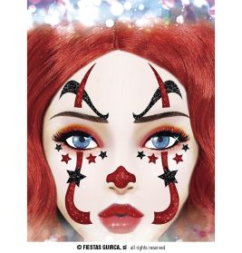 CLOWN GLITTER AUFKLEBER GESICHT, 20x20 cm