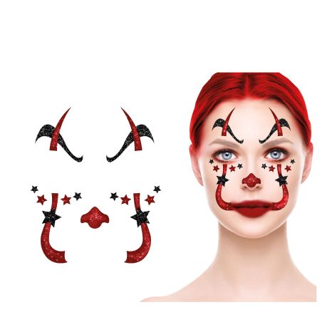 CLOWN GLITTER AUFKLEBER GESICHT, 20x20 cm