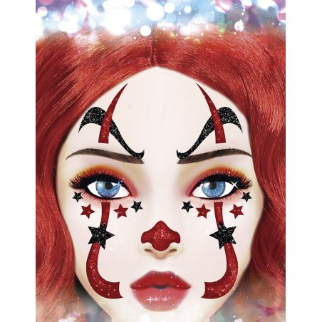 CLOWN GLITTER AUFKLEBER GESICHT, 20x20 cm