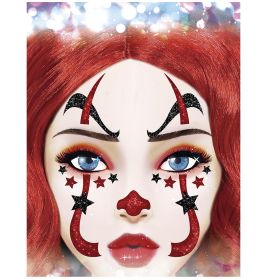 CLOWN GLITTER AUFKLEBER GESICHT, 20x20 cm