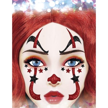 CLOWN GLITTER AUFKLEBER GESICHT, 20x20 cm