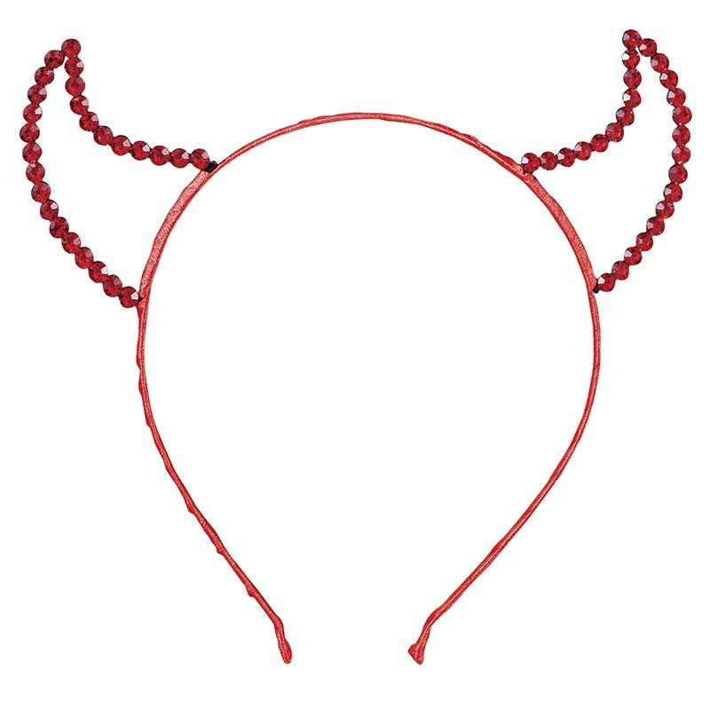 Rotes Haarband mit perlenbesetzten Teufelshörnern an den Seiten, als Kostüm-Accessoire gestaltet.