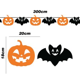 FLEDERMAUS&KÜRBIS PAPIERGIRLANDE 300CM, 20 X 18