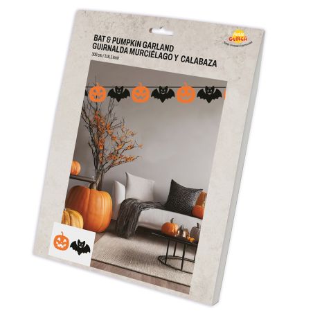 FLEDERMAUS&KÜRBIS PAPIERGIRLANDE 300CM, 20 X 18