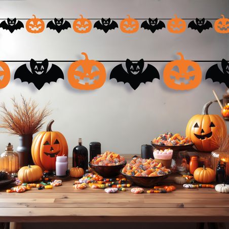 FLEDERMAUS&KÜRBIS PAPIERGIRLANDE 300CM, 20 X 18