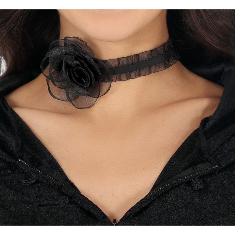 Halsband schwarz mit Rose