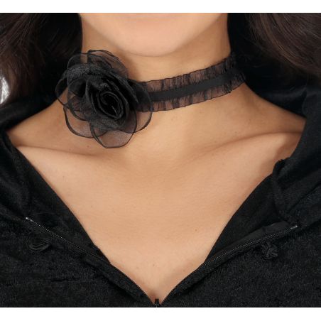 Halsband schwarz mit Rose