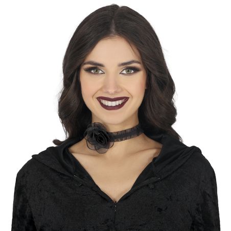 Halsband schwarz mit Rose