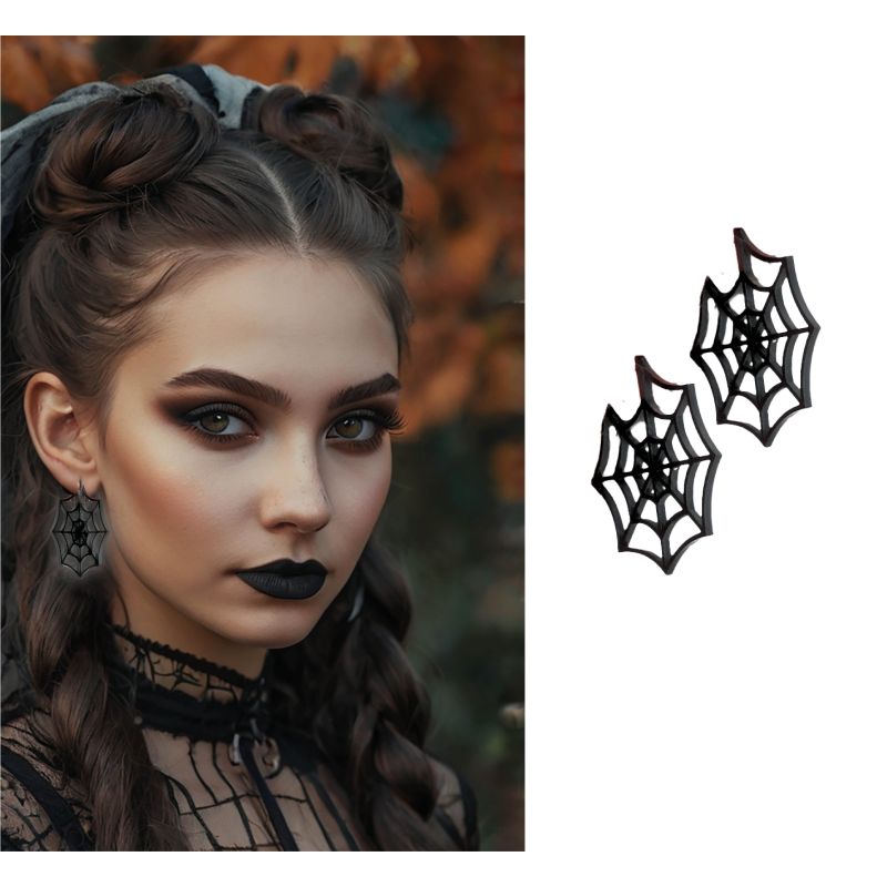 Ohrringe 5cm schwarzes Spinnen netz