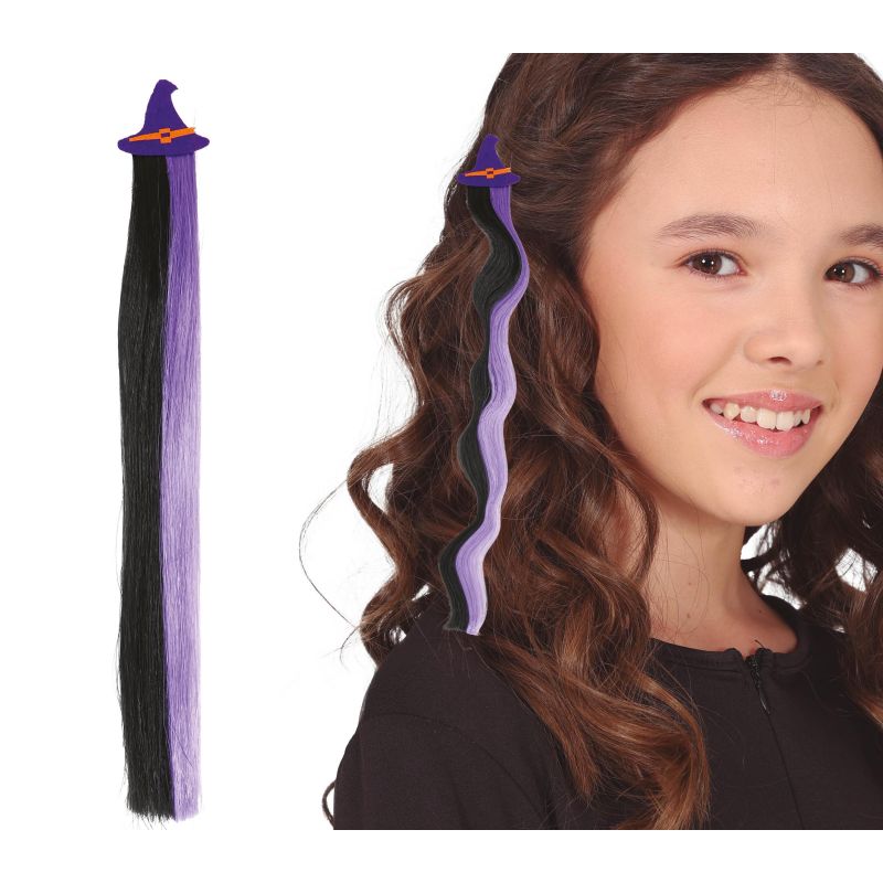 HEXE LILA UND SCHWARZE HAARSTRÄHNE, 40 CM