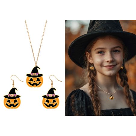 Kürbis Ohrringe und Halskette Set