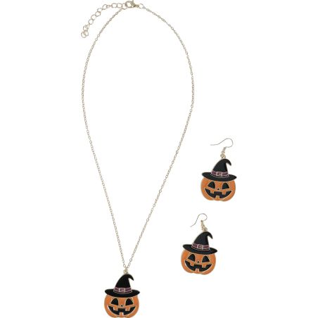 Kürbis Ohrringe und Halskette Set