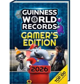 Cover der Guinness World Records Gamers Edition 2026 mit Spielfiguren und Top-100-Aufkleber.