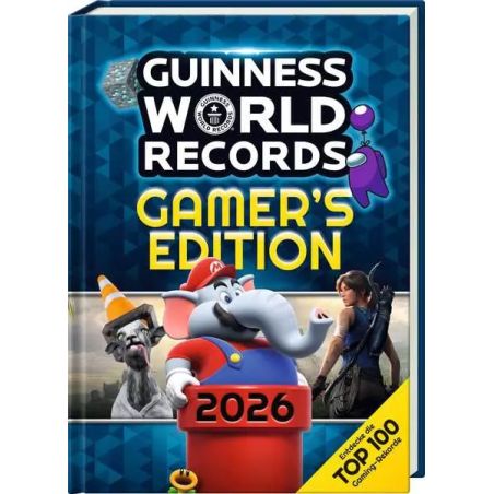 Cover der Guinness World Records Gamers Edition 2026 mit Spielfiguren und Top-100-Aufkleber.