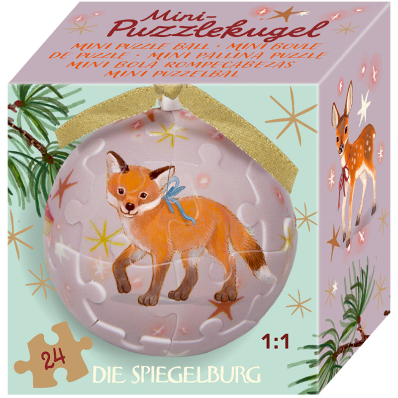 Mini-Puzzlekugel-Wintertiere im Weihnachtswald