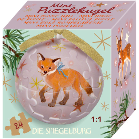 Mini-Puzzlekugel-Wintertiere im Weihnachtswald