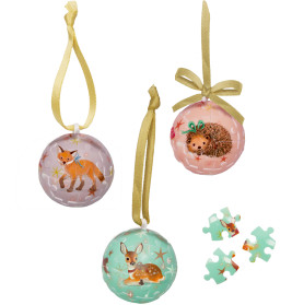 Mini-Puzzlekugel-Wintertiere im Weihnachtswald