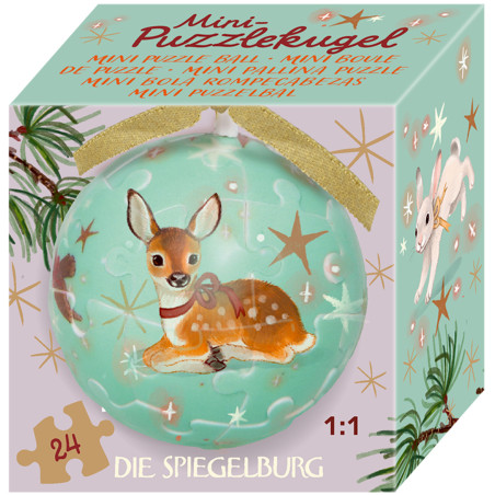 Mini-Puzzlekugel-Wintertiere im Weihnachtswald