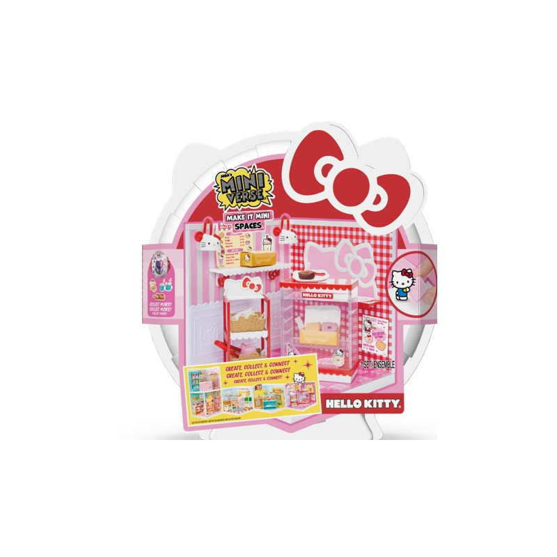 Hello Kitty Mini-Haus-Spielset in rot-pinker Verpackung mit Küchenzubehör und Hello Kitty Logo. Hello Kitty Mini-Haus-Spielset in rot-pinker Verpackung mit Küchenzubehör und Hello Kitty Logo.
