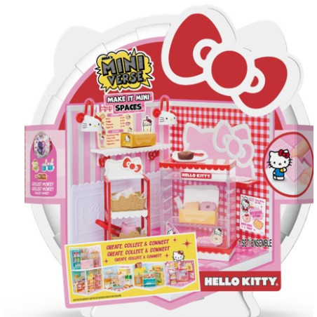 Hello Kitty Mini-Haus-Spielset in rot-pinker Verpackung mit Küchenzubehör und Hello Kitty Logo.