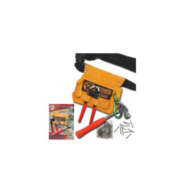 Werkzeuggürtel-Set für Kinder mit Spielzeughammer, Zange, Schraubendreher, Nägeln, Schrauben und Anleitung.